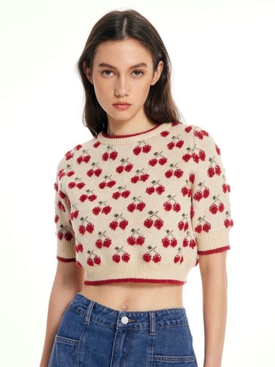 Cider Sweaters - Cider Cream Knit Sweater with Red Floral Detail